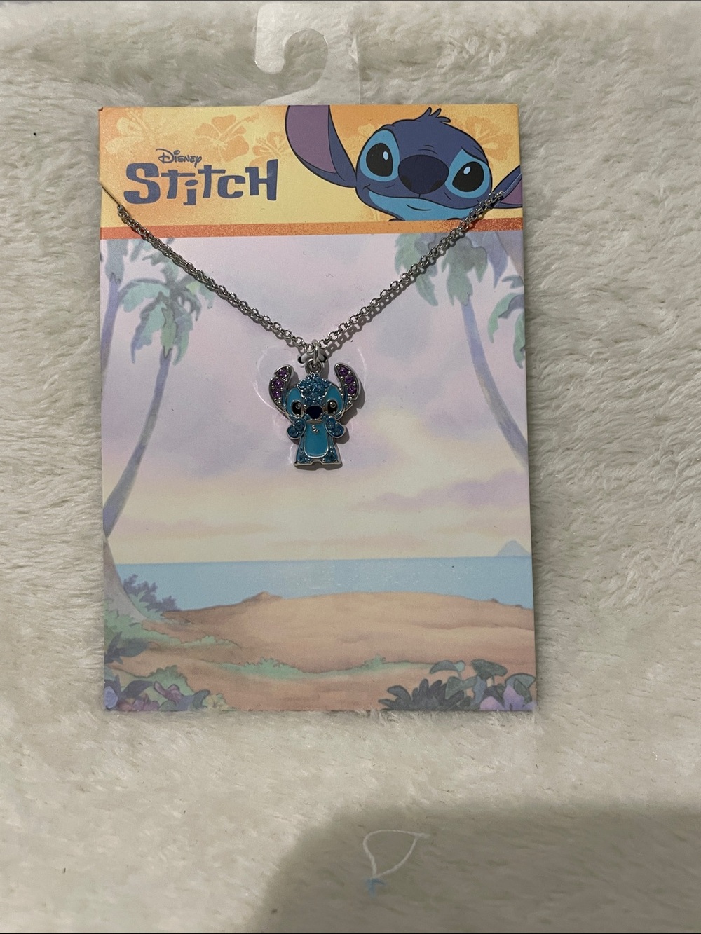 Disney Blue and Purple Stitch Glitter Pendant Necklace